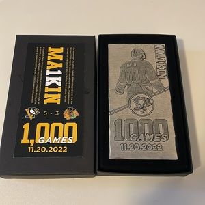 Wendell August Evgeni Malkin 1000 Games Commemorative Metal Ticket